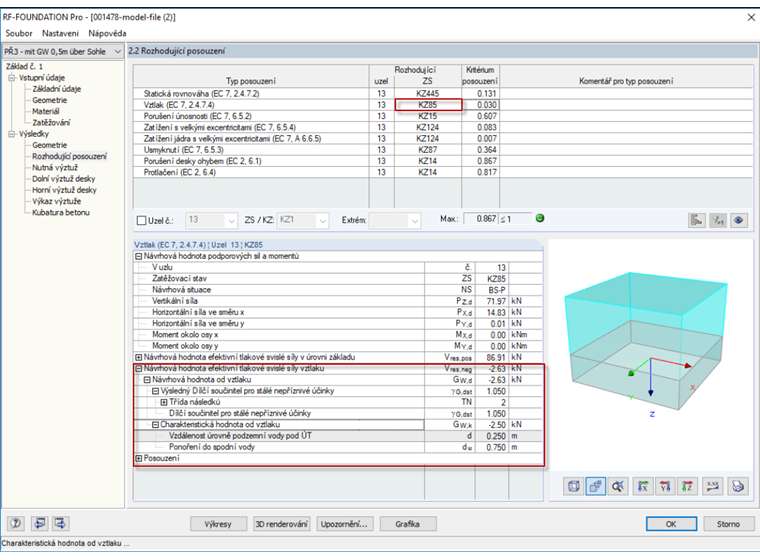 Bemessungswert der wirksamen Vertikalkraft mit Abheben
