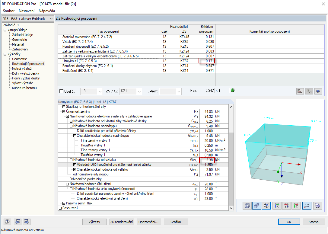 Únosnost zeminy pro posouzení usmýknutí
