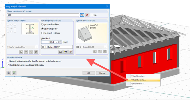 Dialog zur Konvertierung eines architektonischen Volumenkörpers