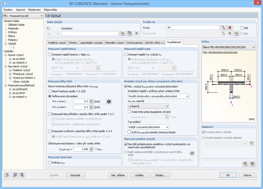 Možnosti pro minimální výztuž v modulu RF-CONCRETE Members