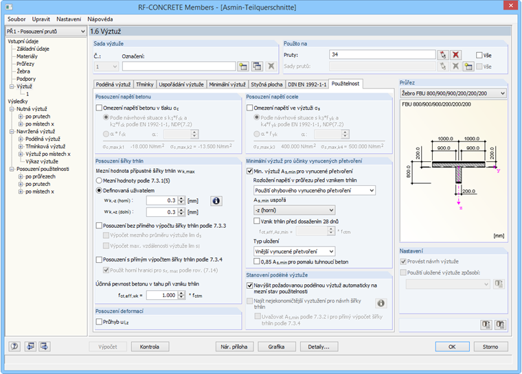 Možnosti pro minimální výztuž v modulu RF-CONCRETE Members