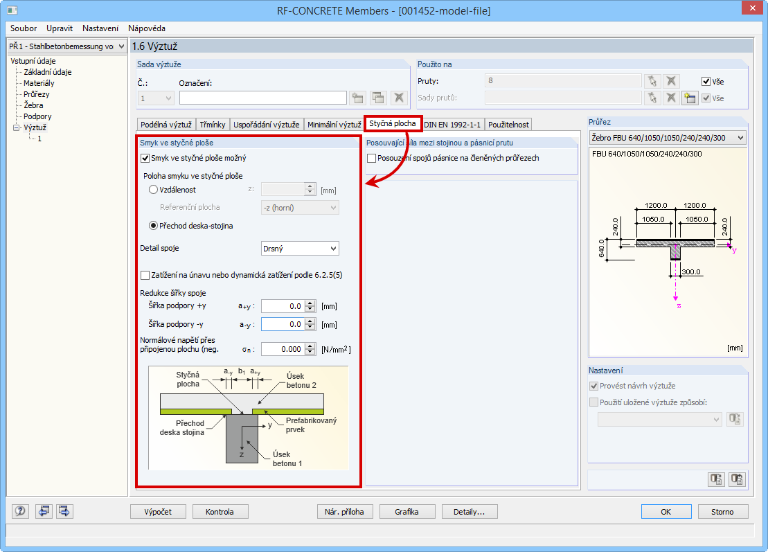 Aktivierung und Steuerung der Schubfugenbemessung in RF-BETON Stäbe