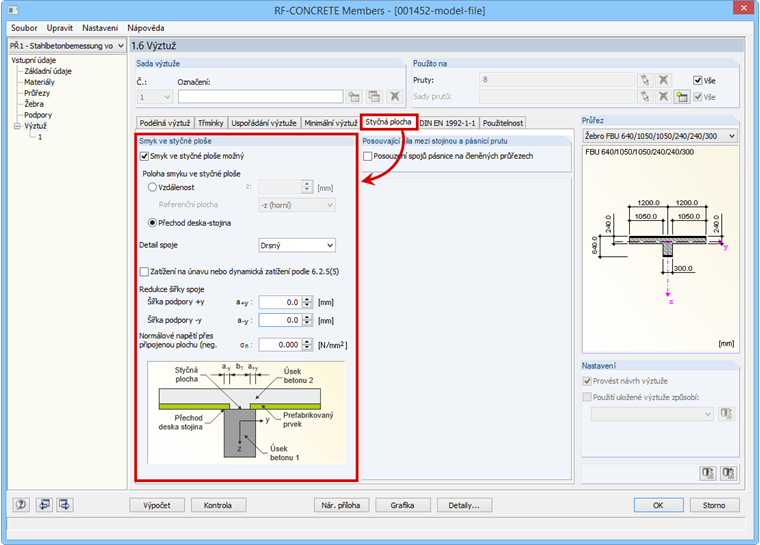 Aktivierung und Steuerung der Schubfugenbemessung in RF-BETON Stäbe