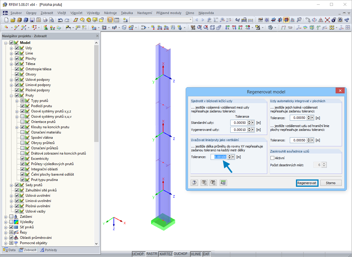 Dialog „Regenerovat model“ a výsledek
