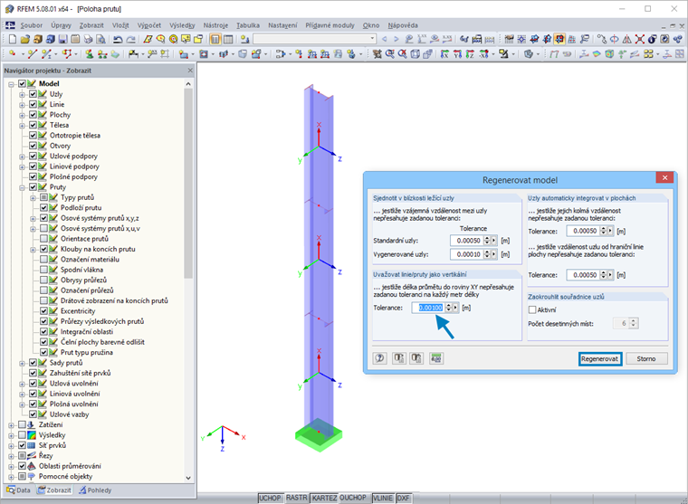 Dialog „Regenerovat model“ a výsledek