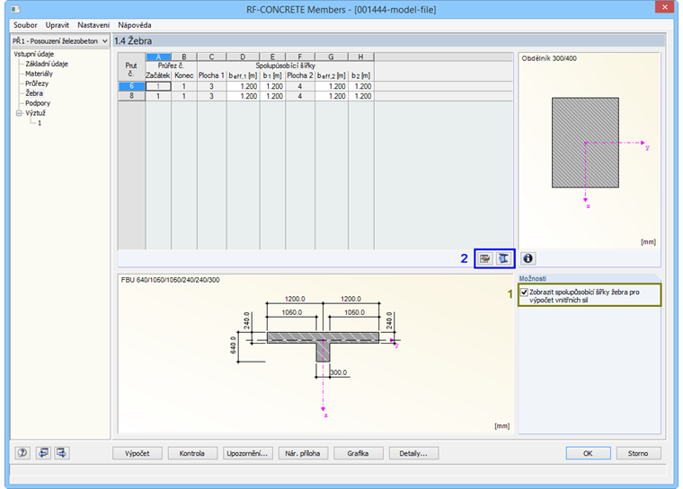 Dialog 1.4 Žebra v modulu RF-CONCRETE Members: Úprava účinné šířky