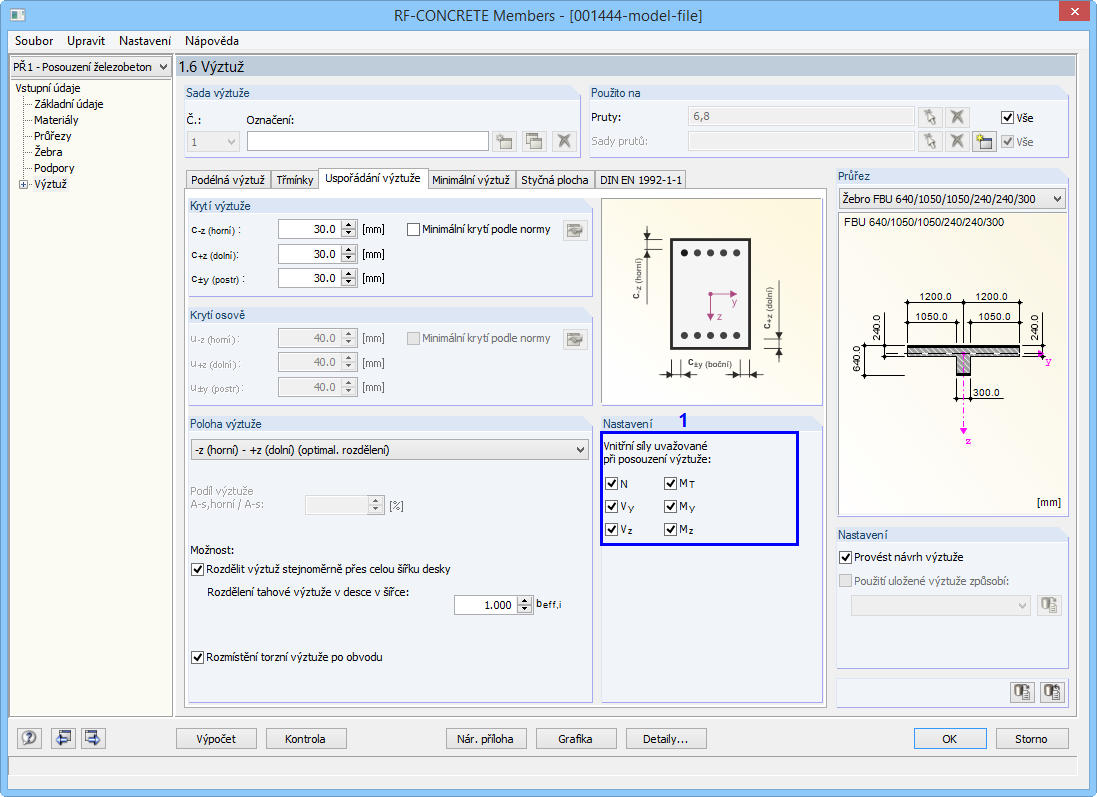 Dialog 1.6 v RF-CONCRETE Members: Steuerung der zu berücksichtigenden Schnittgrößen