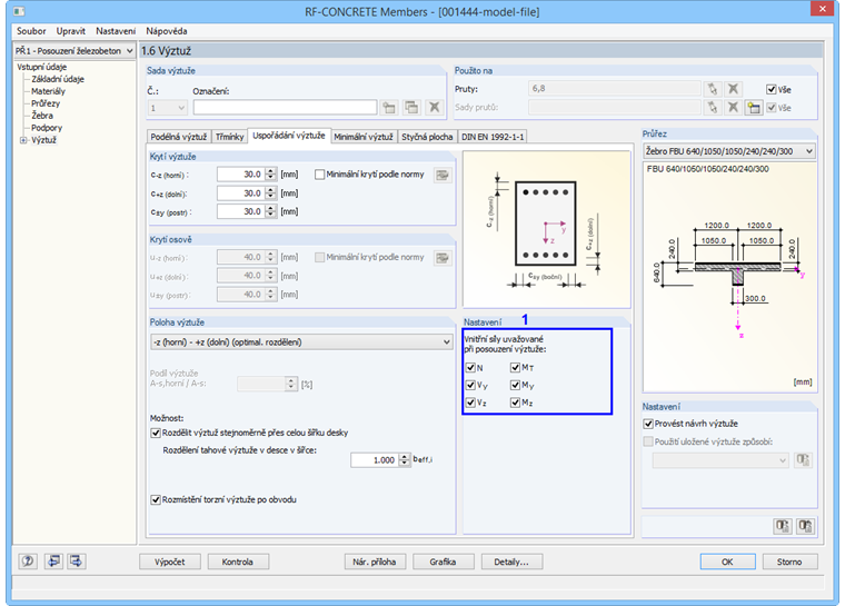 Dialog 1.6 v RF-CONCRETE Members: Steuerung der zu berücksichtigenden Schnittgrößen