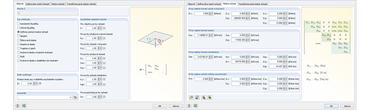 Dialog „Upravit tuhost plochy - Ortotropní“ v programu RFEM