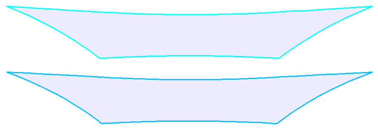 Schnittmuster für das Gewebe mit Oberflächenbehandlung (oben) und für das Textilnetz ohne Oberflächenbehandlung (unten)