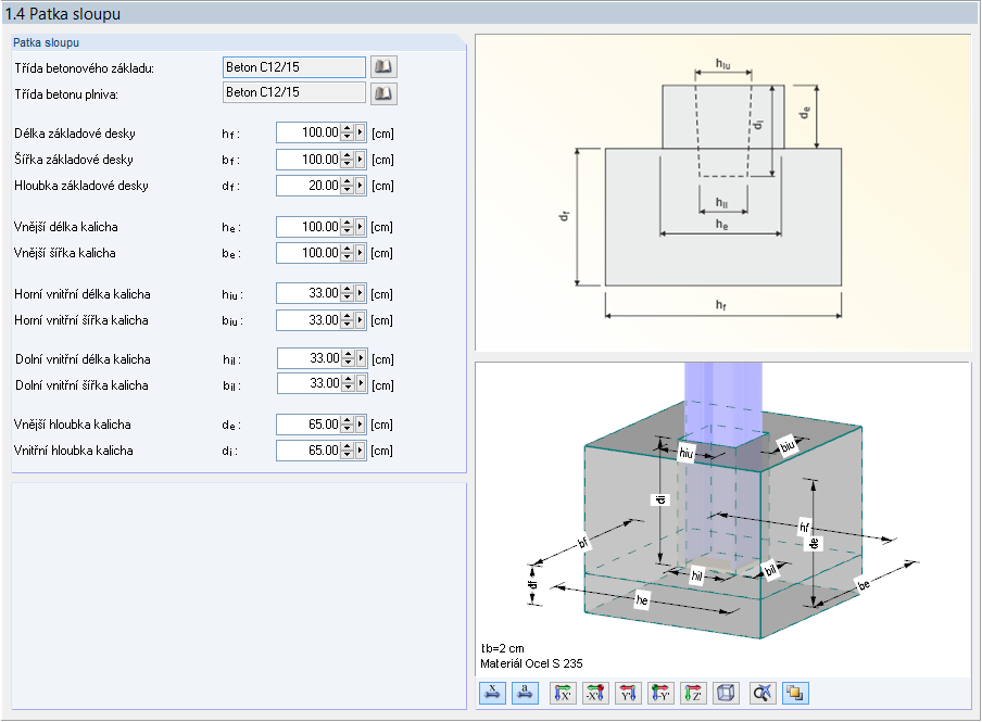 Dialog „1.4 Patka sloupu“ v modulu RF-/JOINTS