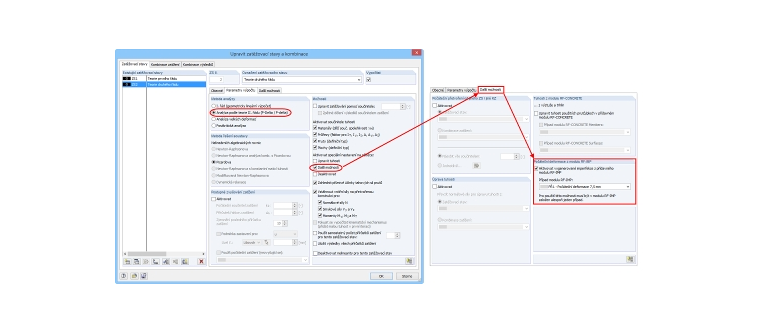 Berücksichtigung der Vorverformung für Lastfälle bzw. Kombinace zatížení