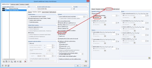 Úprava tuhosti pro zatěžovací stavy resp Kombinace zatížení