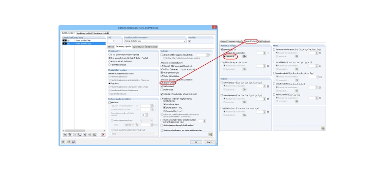 Úprava tuhosti pro zatěžovací stavy resp Kombinace zatížení