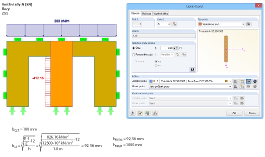 Normalkraftverlauf des Ergebnisstabes und Ermittlung der effektiven Breite