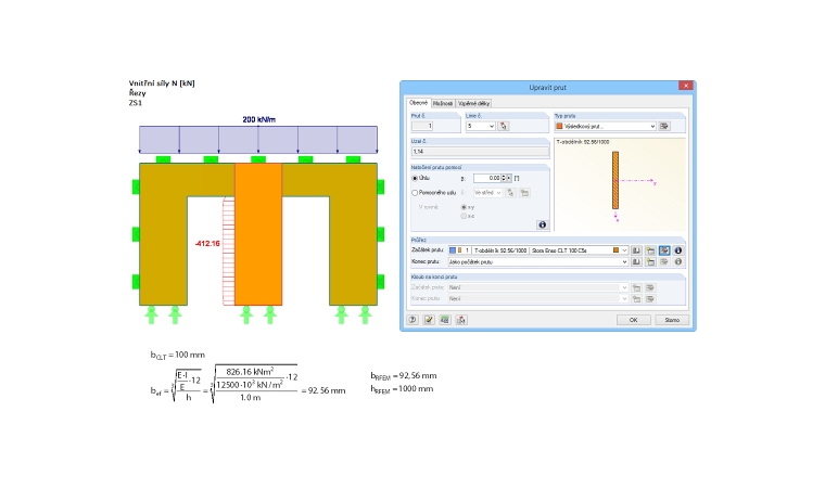 Normalkraftverlauf des Ergebnisstabes und Ermittlung der effektiven Breite