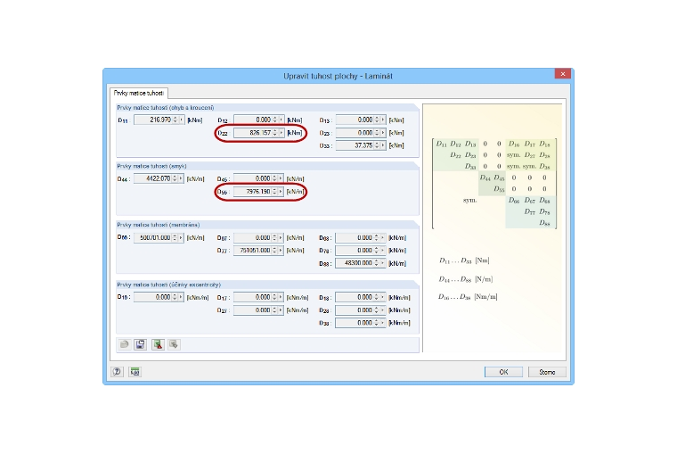 Matice tuhosti plochy