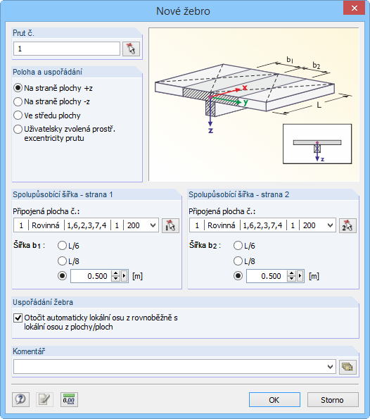 Parametry žebra ve 3D