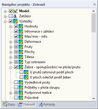 Zobrazení vnitřních sil pouze pro žebro