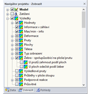 Zobrazení vnitřních sil pouze pro žebro