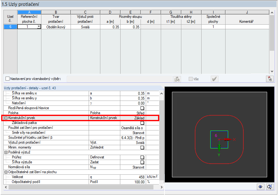 Maske 1.5 mit Definition des Bauteils für den Durchstanznachweis