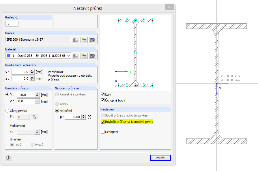 Nastavení průřezu z databáze