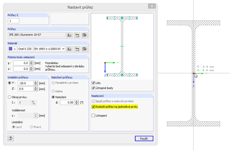 Nastavení průřezu z databáze