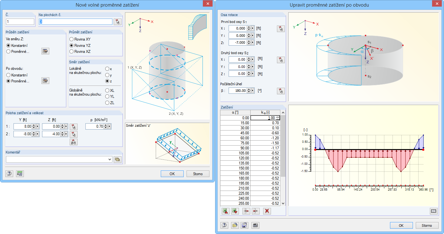 Dialog pro zadání volného proměnného zatížení