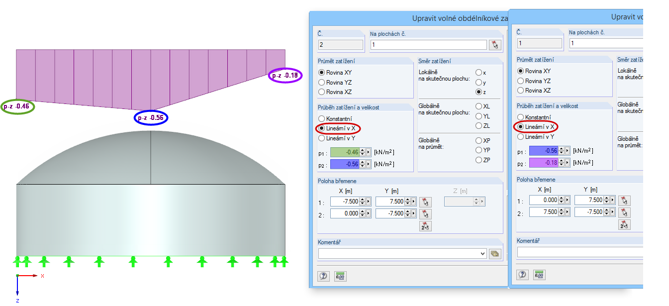 Dialog pro zadání volného obdélníkového zatížení