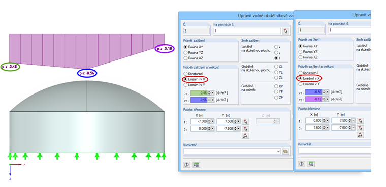 Dialog pro zadání volného obdélníkového zatížení