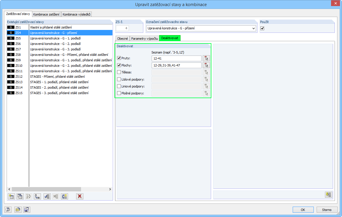 Tragwerksteile deaktivieren