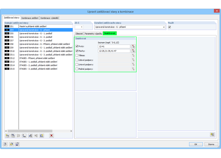 Tragwerksteile deaktivieren