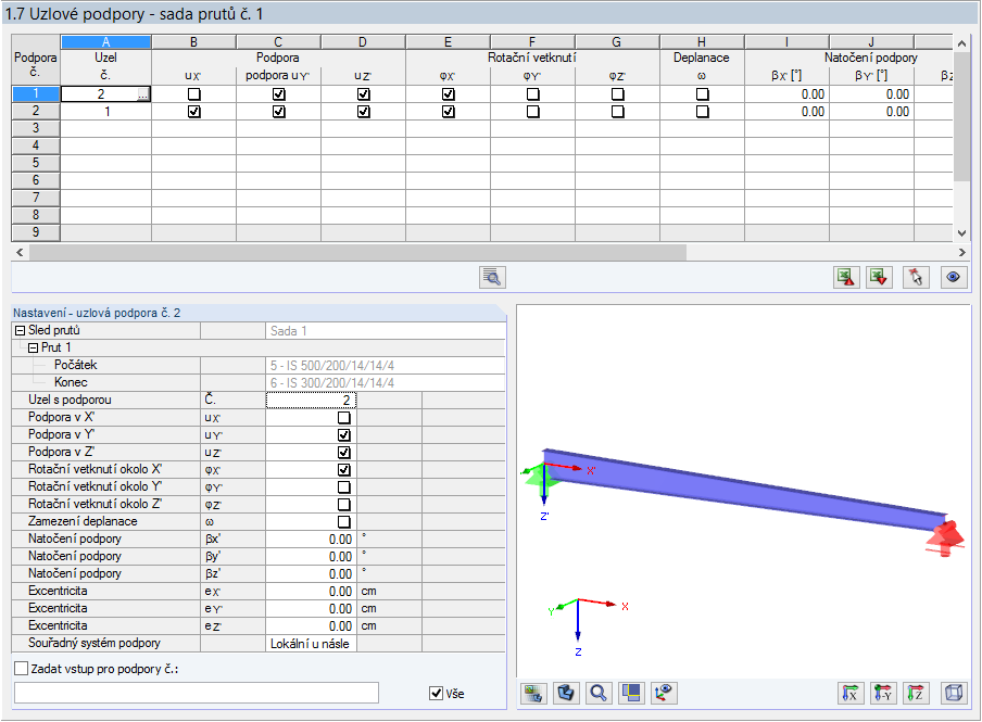 Zadání uzlových podpor