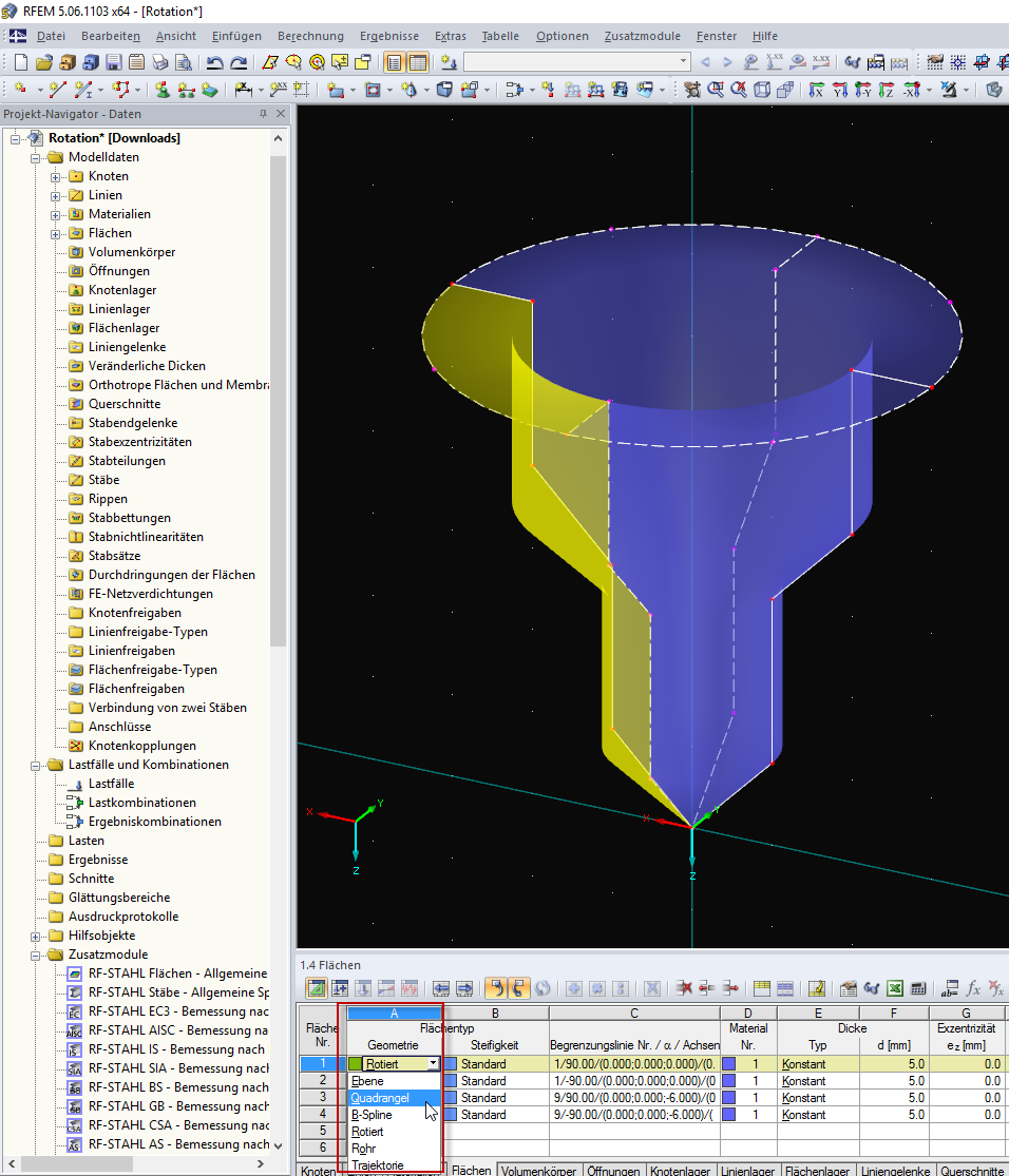 Úprava otočených ploch ve čtyřúhelníkových plochách