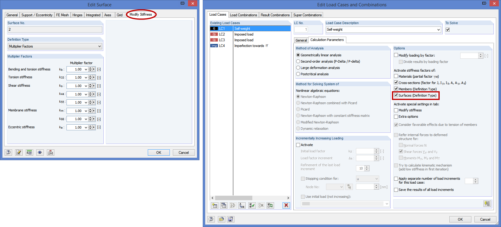 Změna tuhosti standardních ploch