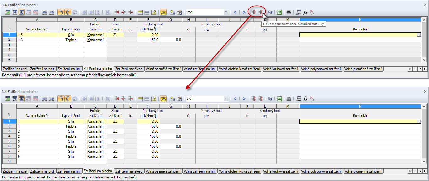 Kontrola zatížení pomocí tabulek