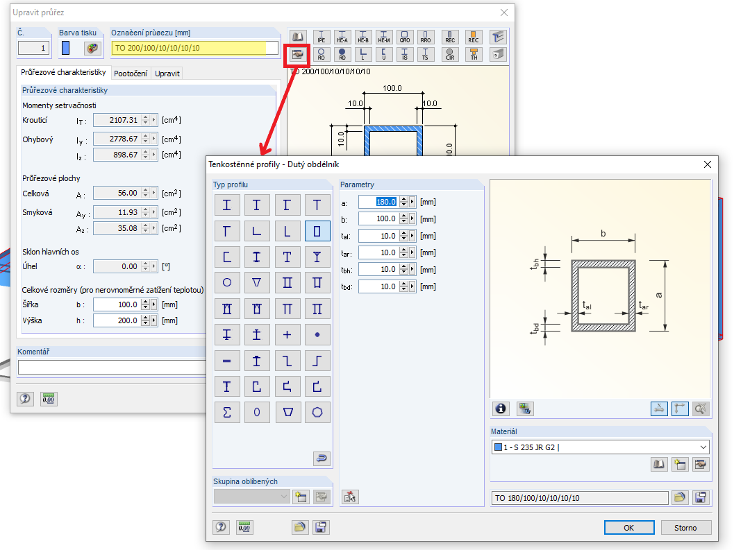 Úprava parametrického průřezu