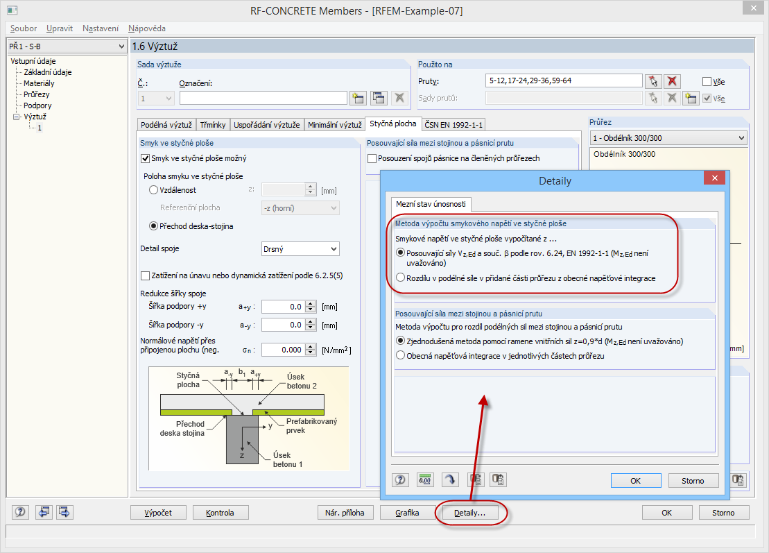 Posouzení smyku ve styčné ploše