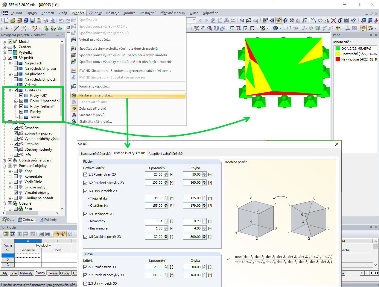Zobrazení kvality sítě konečných prvků