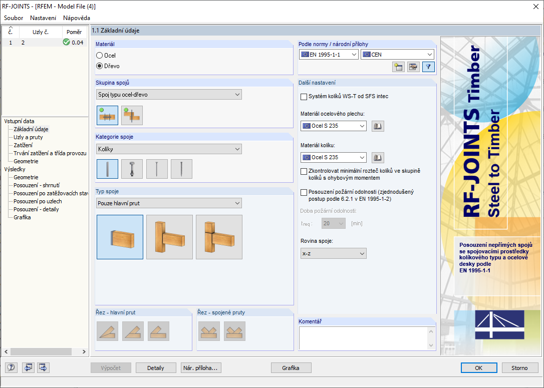 Typy přípojů v RF-/JOINTS Timber - Steel to Timber