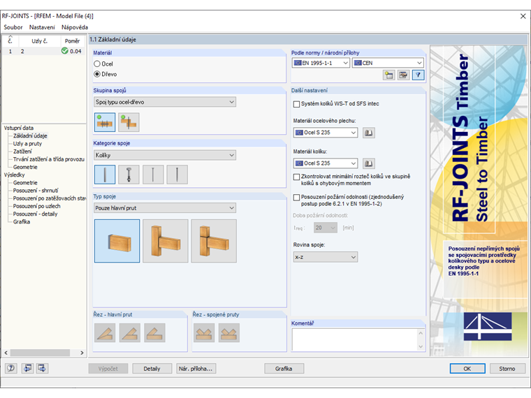 Typy přípojů v RF-/JOINTS Timber - Steel to Timber