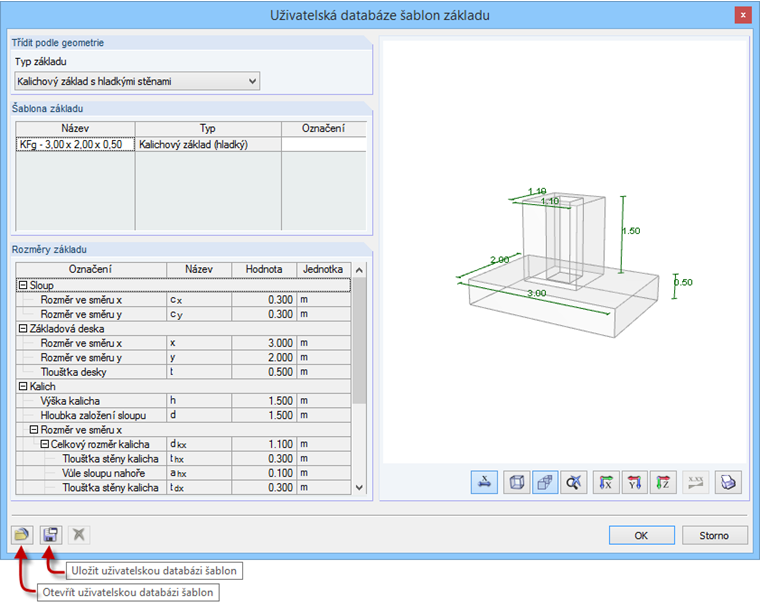 Import a export šablon základů