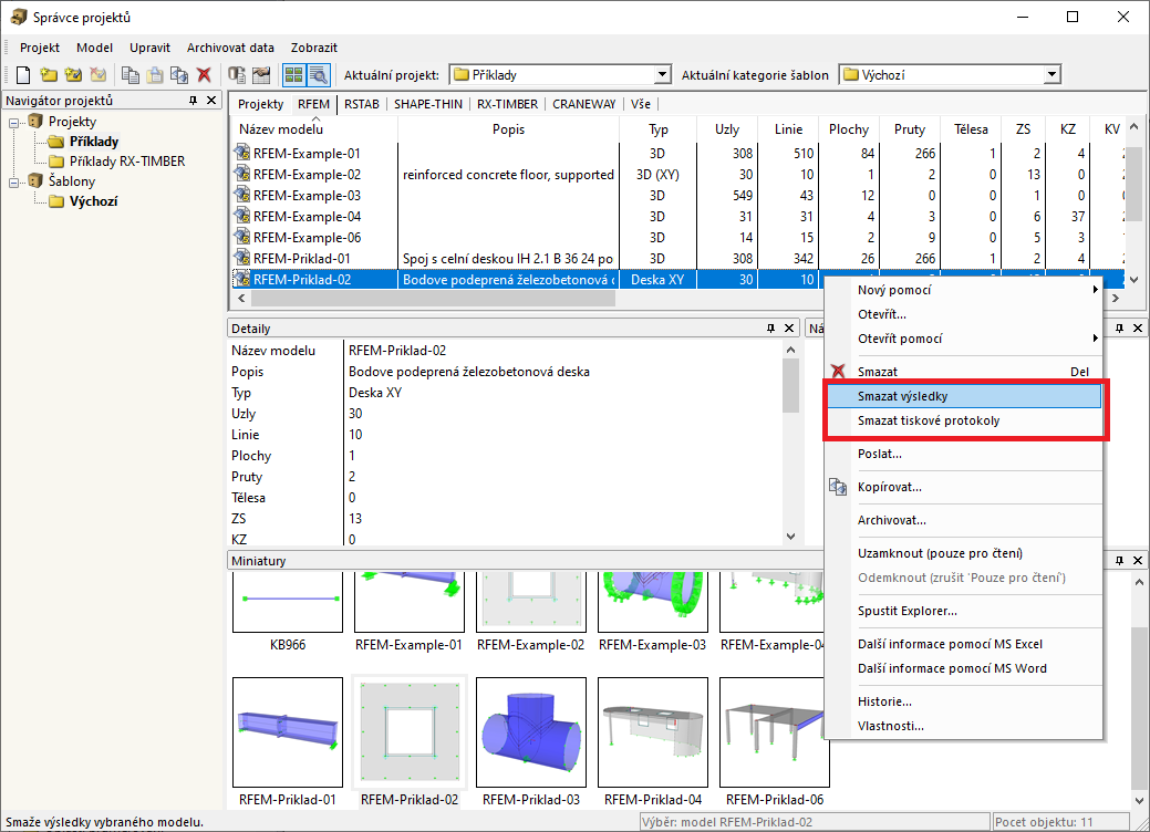 Smazat výsledky a tiskový protokol