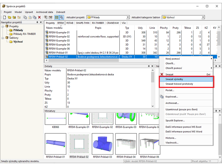 Smazat výsledky a tiskový protokol