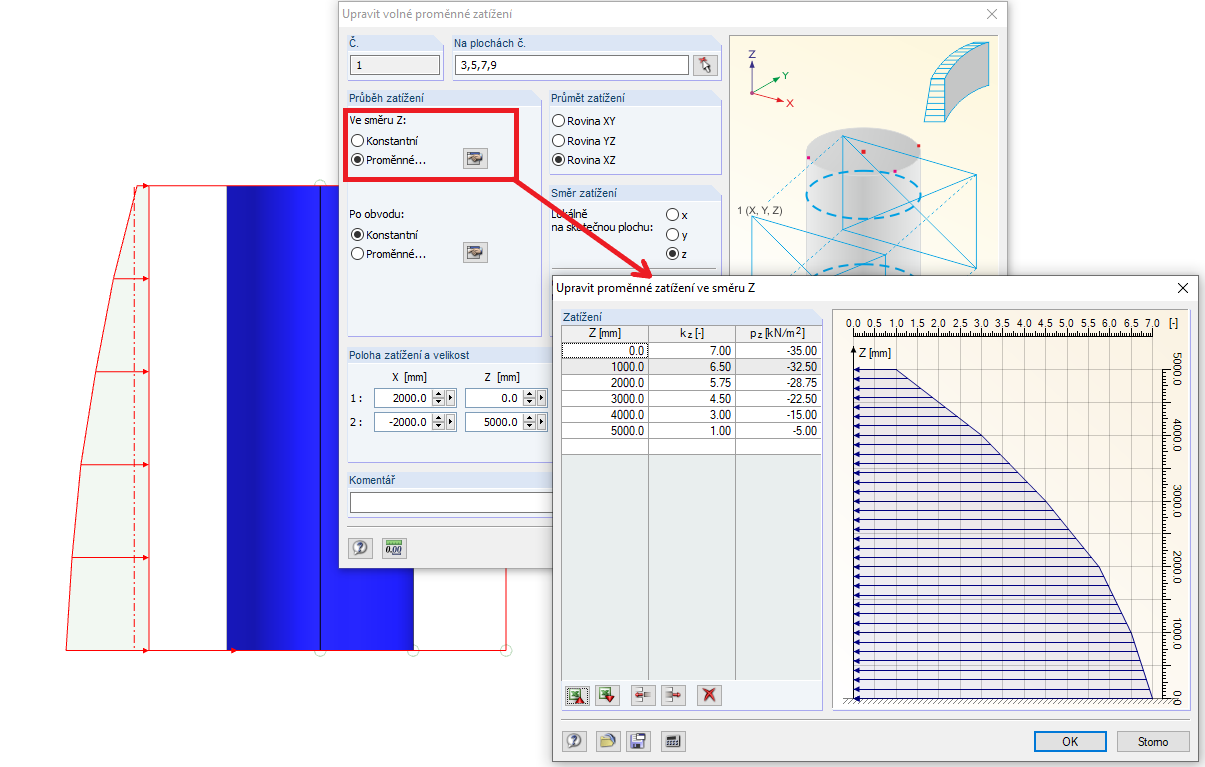 Upravit proměnné zatížení ve směru Z