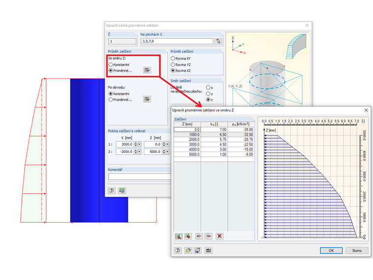 Upravit proměnné zatížení ve směru Z