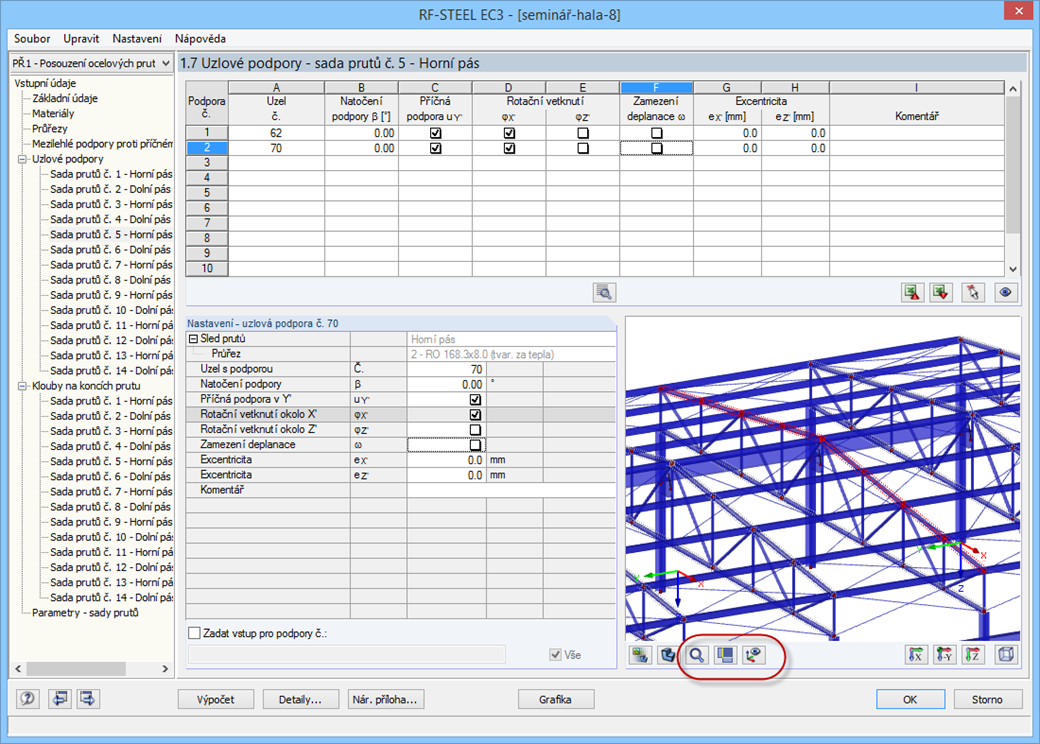 Definice podpěrných podmínek v sadách prutů podle EN 1993-1-1