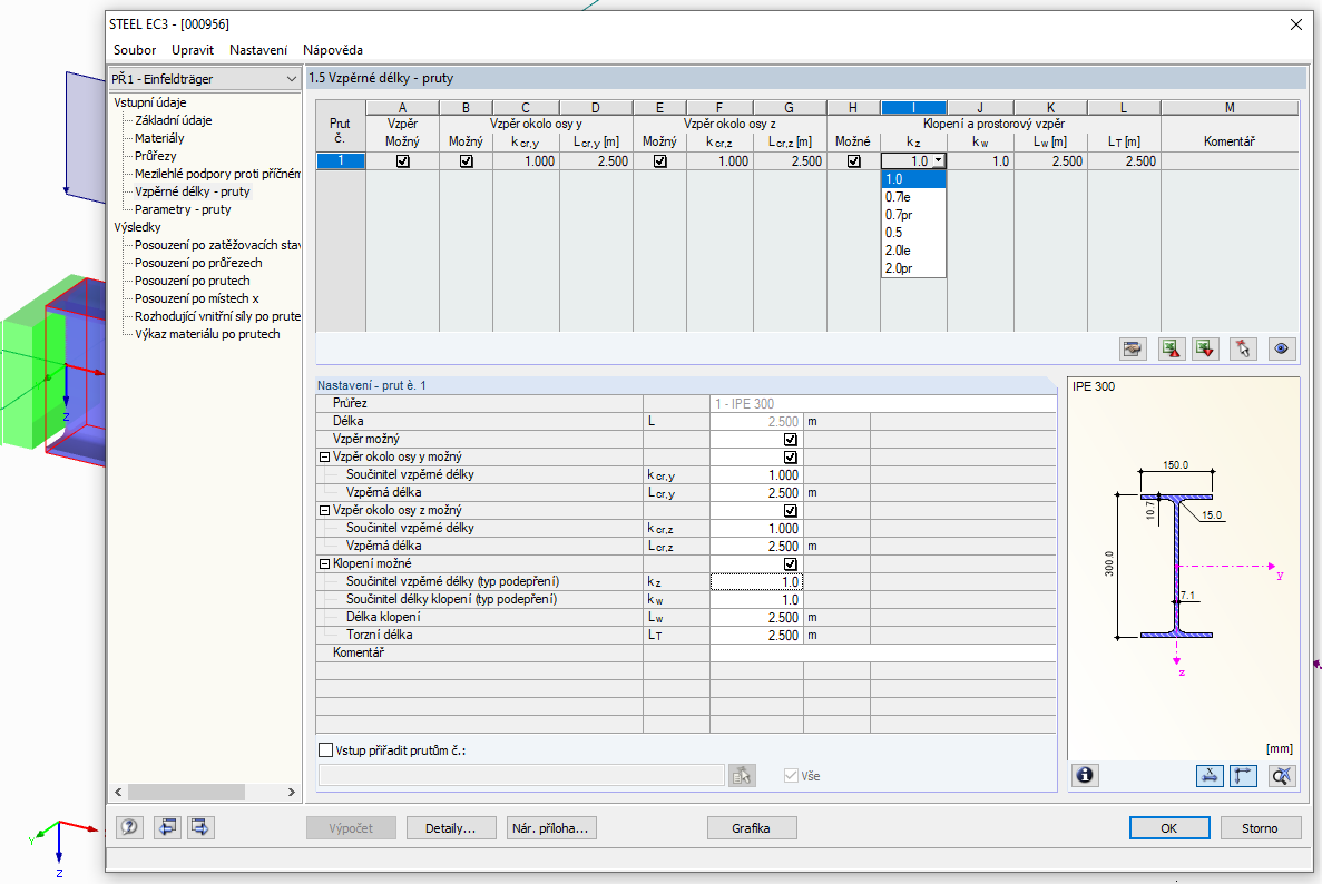 Výběr součinitele vzpěrné délky