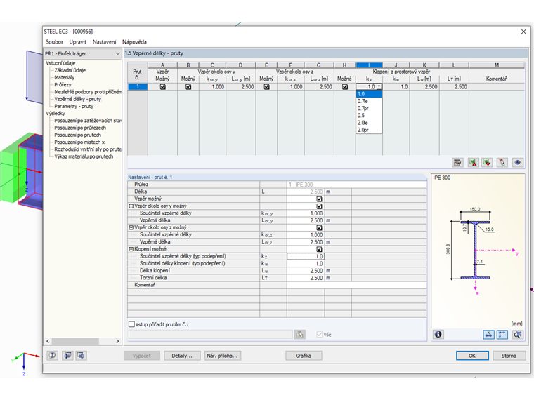 Výběr součinitele vzpěrné délky