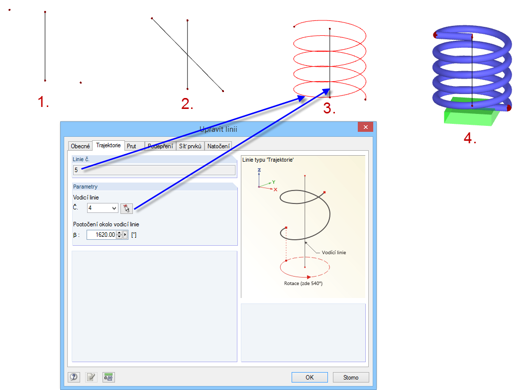 Pružina pomocí trajektorie